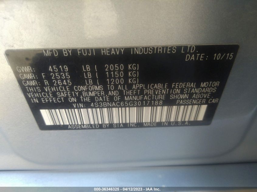 2016 SUBARU LEGACY 2.5I PREMIUM - 4S3BNAC65G3017188