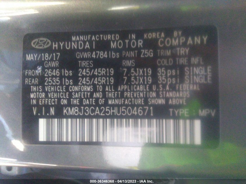 2017 HYUNDAI TUCSON LIMITED - KM8J3CA25HU504671