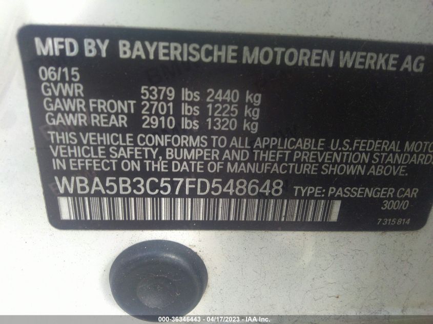 2015 BMW 5 SERIES 535I XDRIVE - WBA5B3C57FD548648