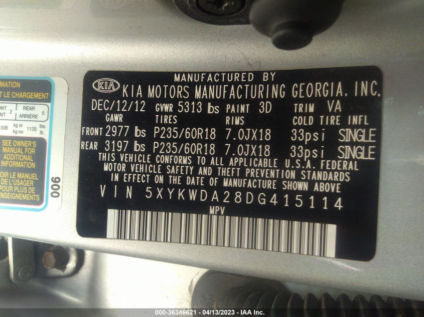 2013 KIA SORENTO SX - 5XYKWDA28DG415114