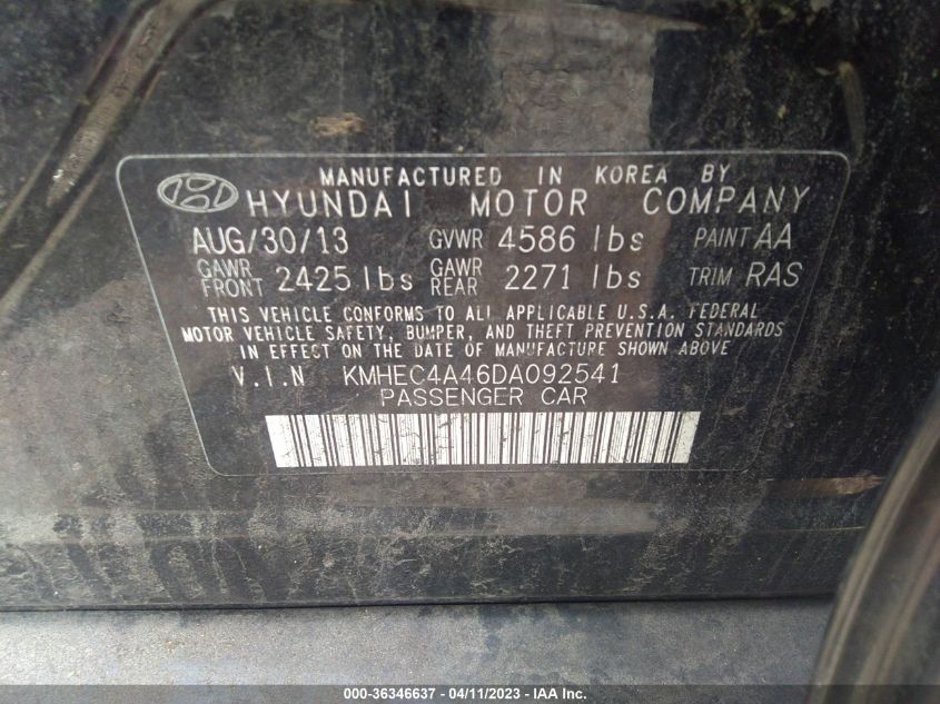 2013 HYUNDAI SONATA HYBRID LIMITED - KMHEC4A46DA092541