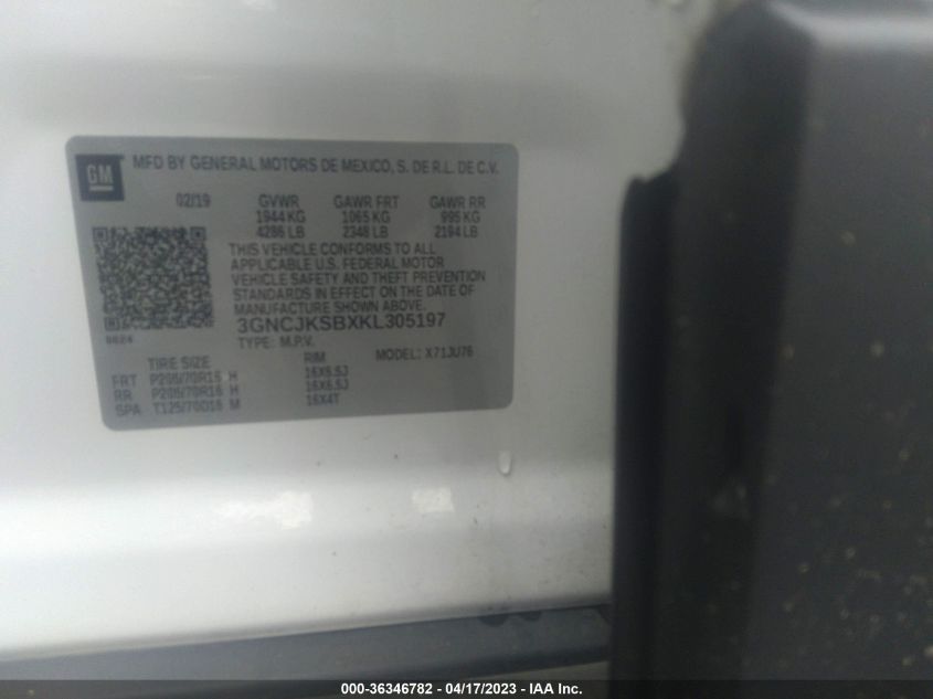 2019 CHEVROLET TRAX LS - 3GNCJKSBXKL305197