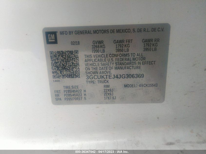 2018 CHEVROLET SILVERADO 1500 HIGH COUNTRY - 3GCUKTEJ4JG306369