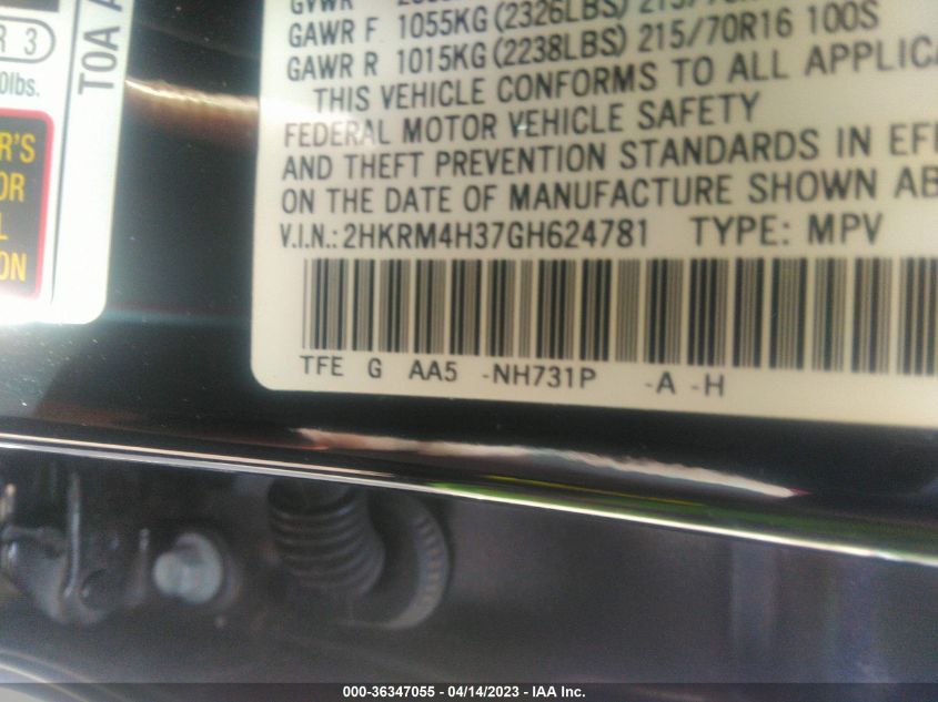 2016 HONDA CR-V LX - 2HKRM4H37GH624781