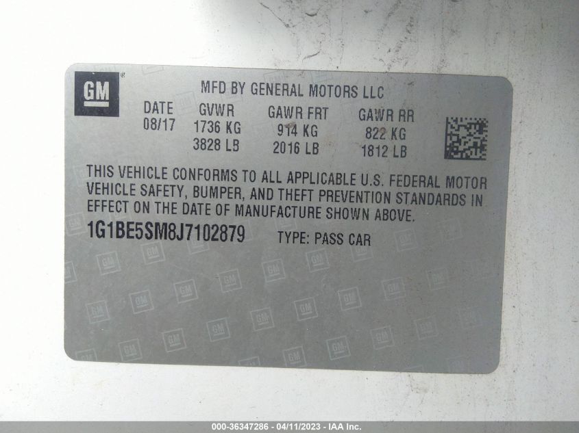 2018 CHEVROLET CRUZE LT - 1G1BE5SM8J7102879