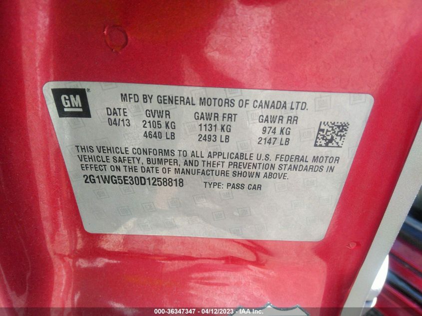 2013 CHEVROLET IMPALA LT - 2G1WG5E30D1258818