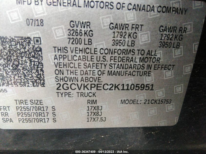 2019 CHEVROLET SILVERADO 1500 LD LT 2GCVKPEC2K1105951