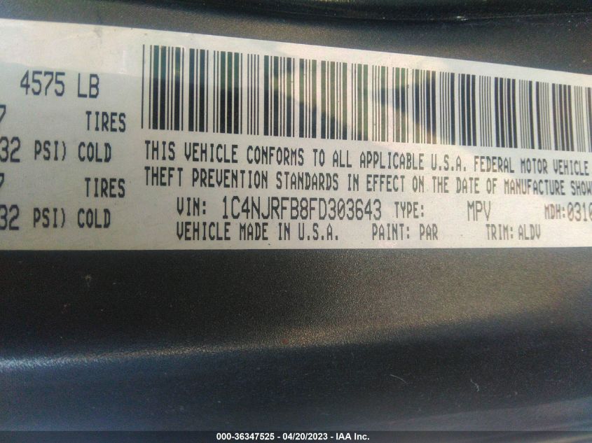 2015 JEEP PATRIOT HIGH ALTITUDE EDITION - 1C4NJRFB8FD303643