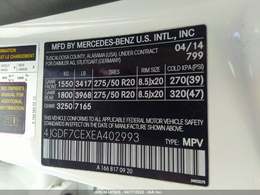 2014 MERCEDES-BENZ GL-CLASS GL 450 4JGDF7CEXEA402993