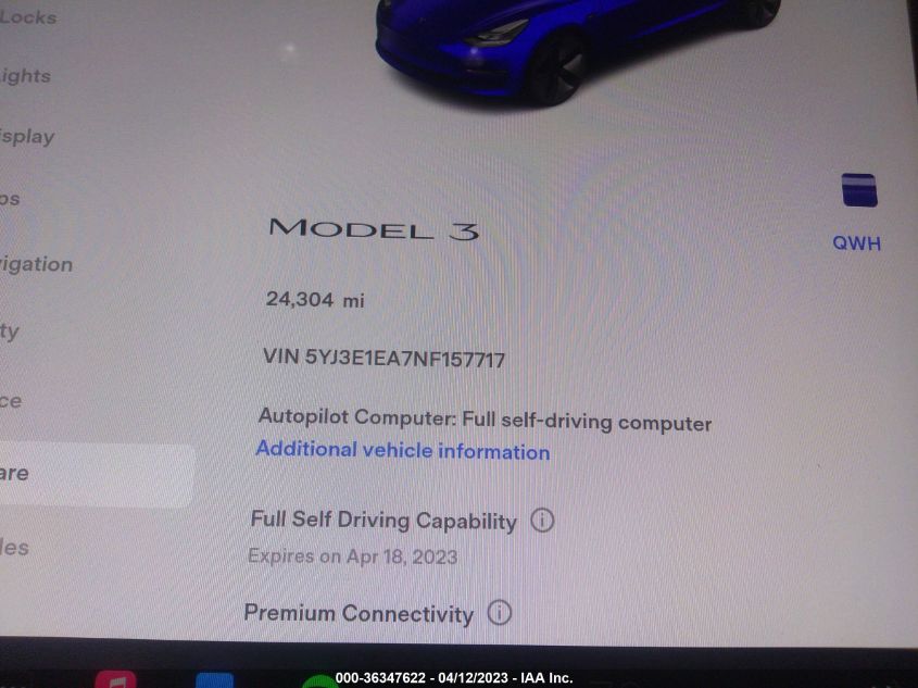 2022 TESLA MODEL 3 - 5YJ3E1EA7NF157717