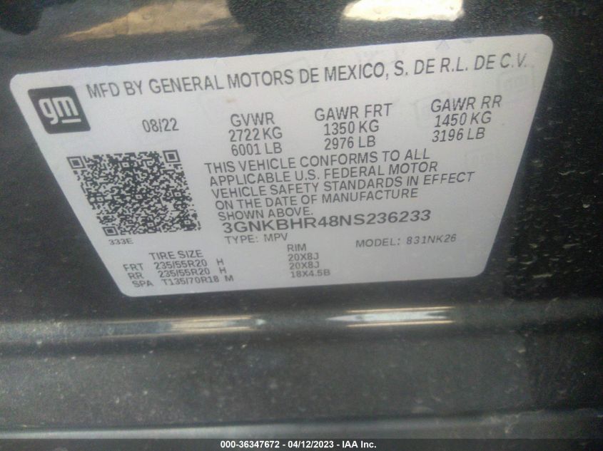 2022 CHEVROLET BLAZER LT - 3GNKBHR48NS236233