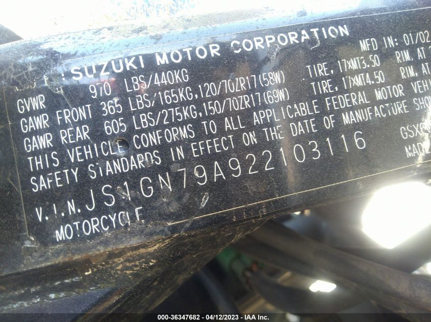 2002 SUZUKI GSX600 F - JS1GN79A922103116