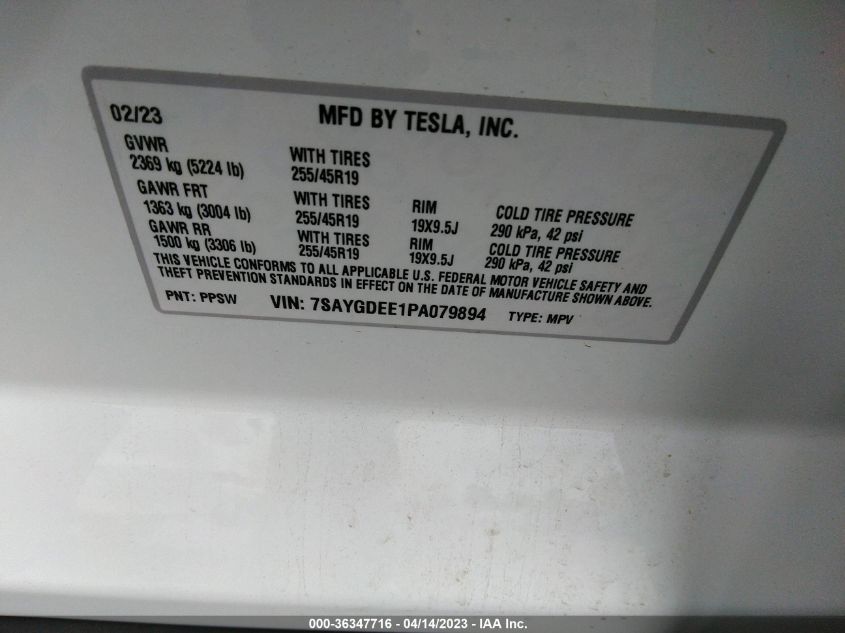 2023 TESLA MODEL Y LONG RANGE - 7SAYGDEE1PA079894