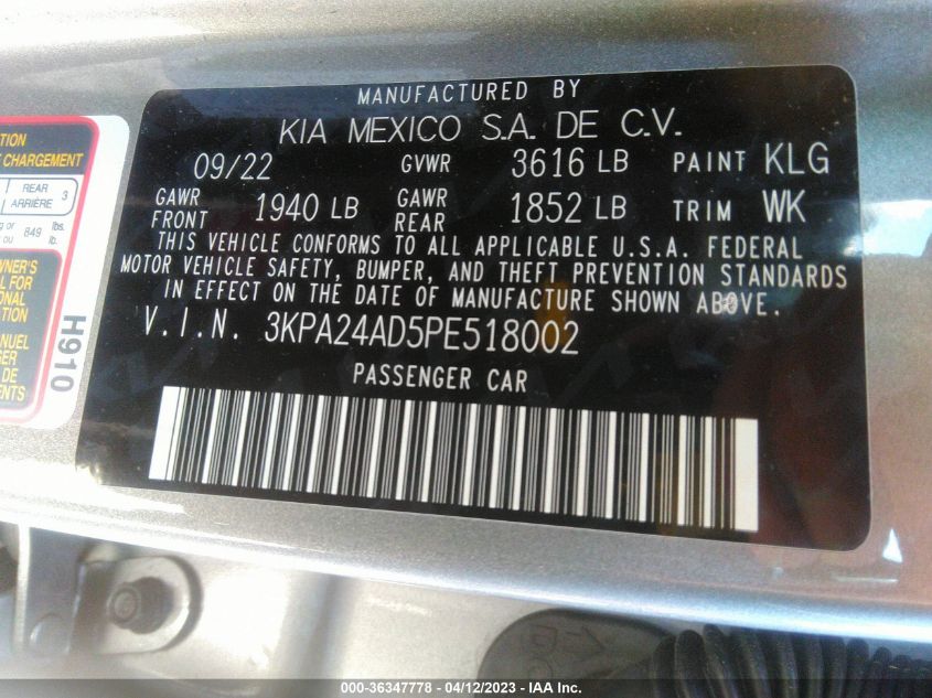 2023 KIA RIO S - 3KPA24AD5PE518002