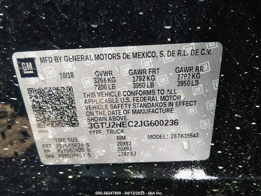 2018 GMC SIERRA 1500 SLT - 3GTU2NEC2JG600236