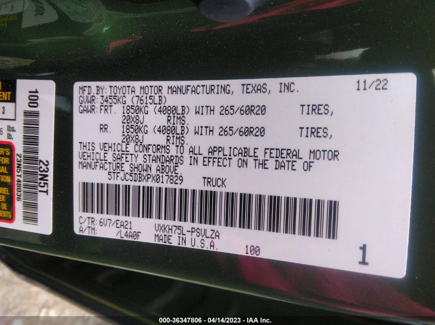 VIN 5TFJC5DBXPX017829 2023 TOYOTA TUNDRA no.9