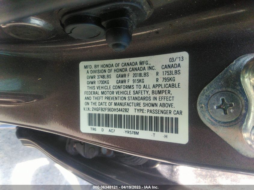 2013 HONDA CIVIC SDN LX - 2HGFB2F56DH544282