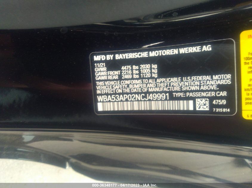 2022 BMW 4 SERIES 430I - WBA53AP02NCJ49991