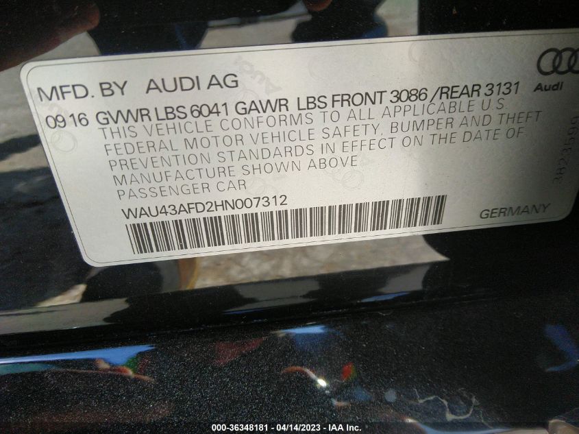 2017 AUDI A8 L SPORT - WAU43AFD2HN007312