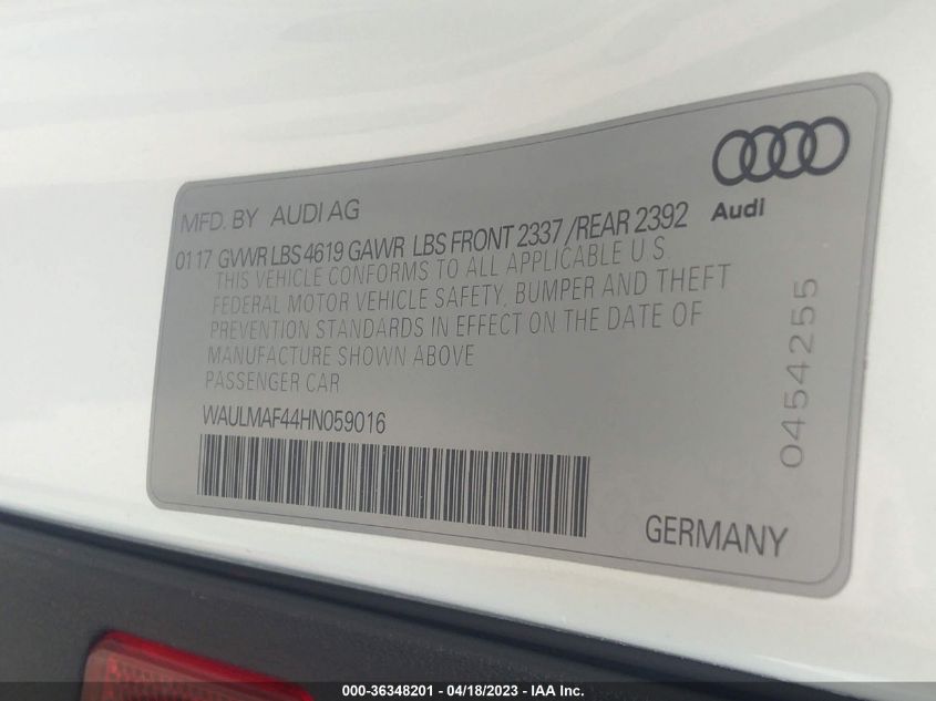 2017 AUDI A4 ULTRA PREMIUM PLUS - WAULMAF44HN059016