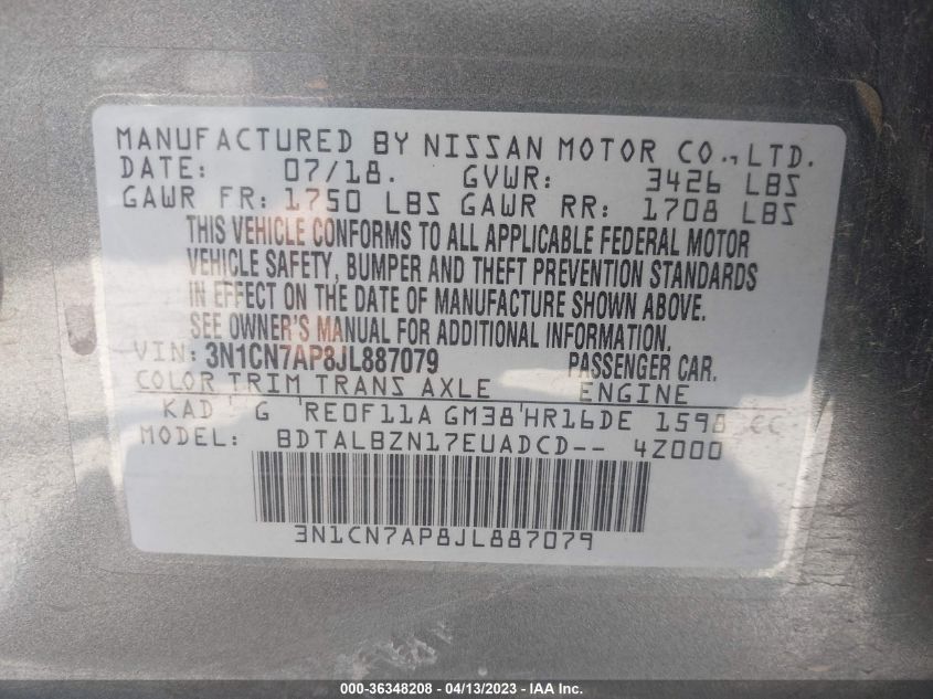 2018 NISSAN VERSA SEDAN SV - 3N1CN7AP8JL887079