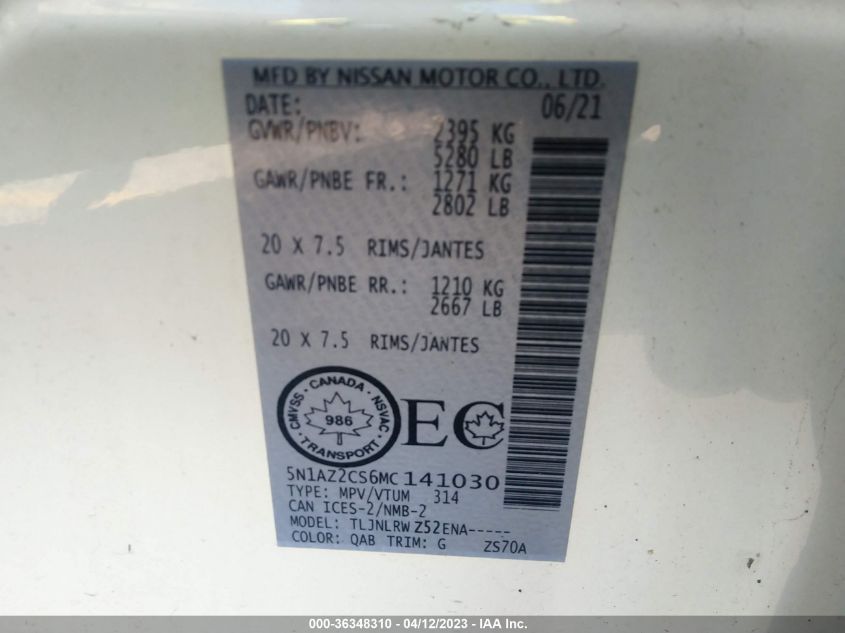 2021 NISSAN MURANO SL - 5N1AZ2CS6MC141030