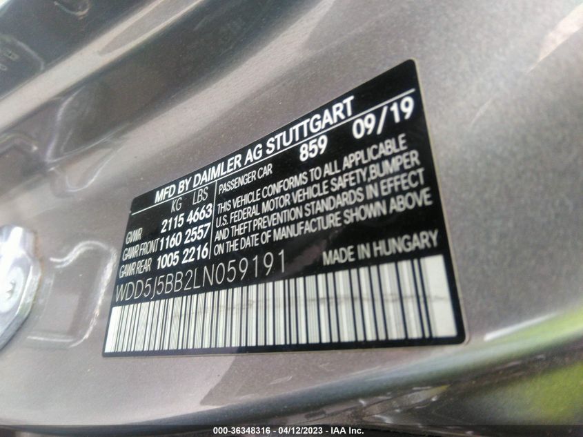2020 MERCEDES-BENZ CLA AMG CLA 35 - WDD5J5BB2LN059191