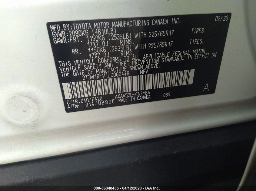 2020 TOYOTA RAV4 XLE - 2T3W1RFV1LC060448