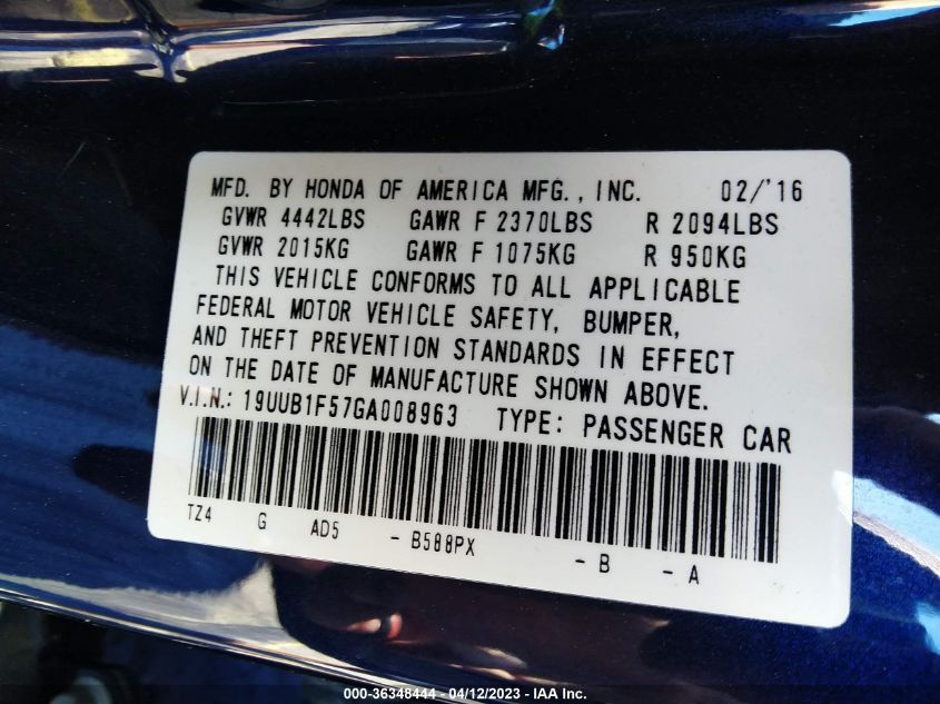 2016 ACURA TLX TECH - 19UUB1F57GA008963