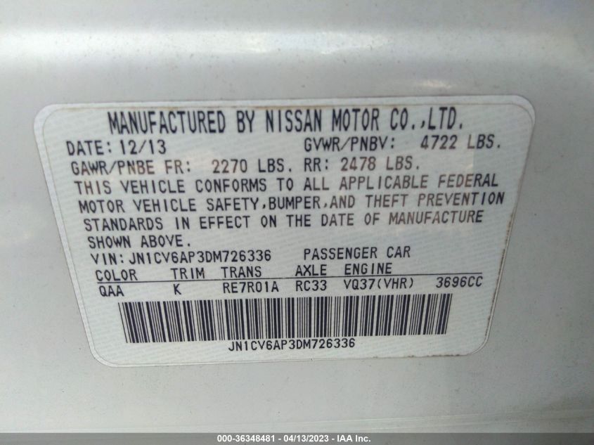 2013 INFINITI G37 SEDAN JOURNEY - JN1CV6AP3DM726336