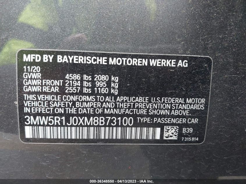 2021 BMW 3 SERIES 330I - 3MW5R1J0XM8B73100