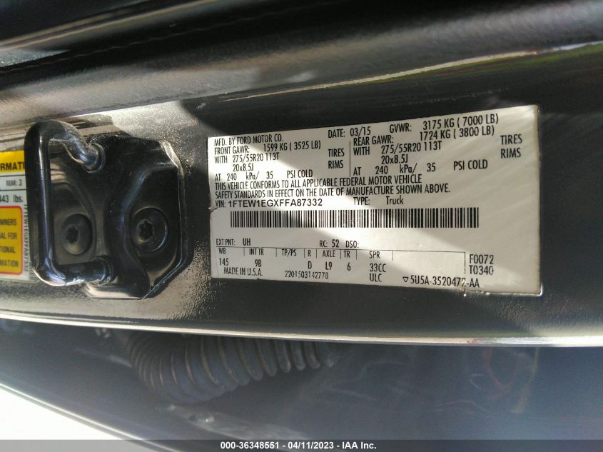 2015 FORD F-150 PLATINUM - 1FTEW1EGXFFA87332