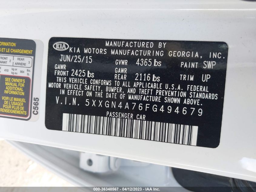 2015 KIA OPTIMA EX - 5XXGN4A76FG494679
