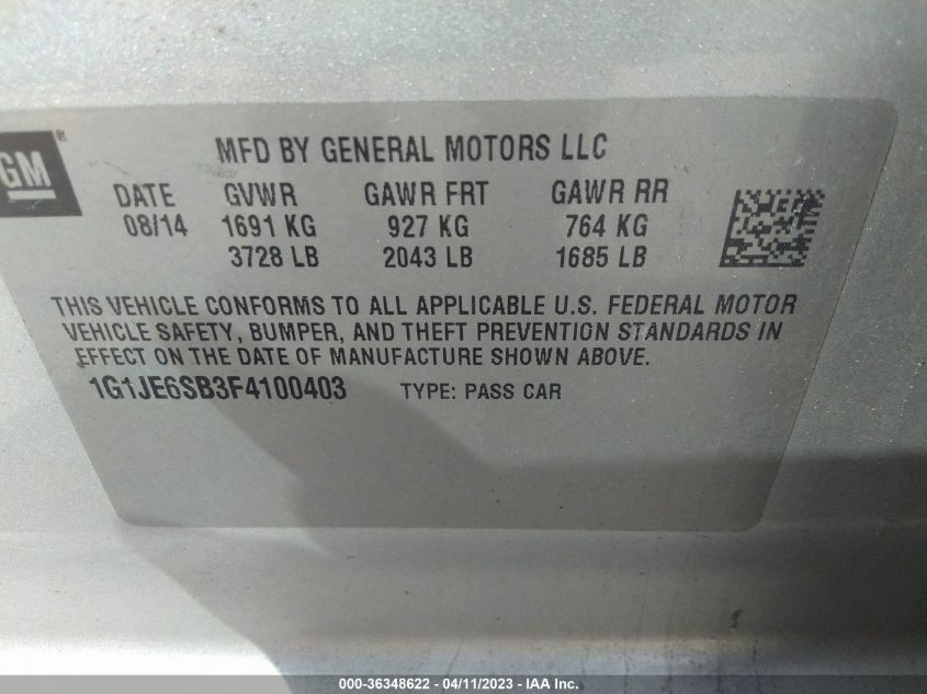 2015 CHEVROLET SONIC LTZ - 1G1JE6SB3F4100403
