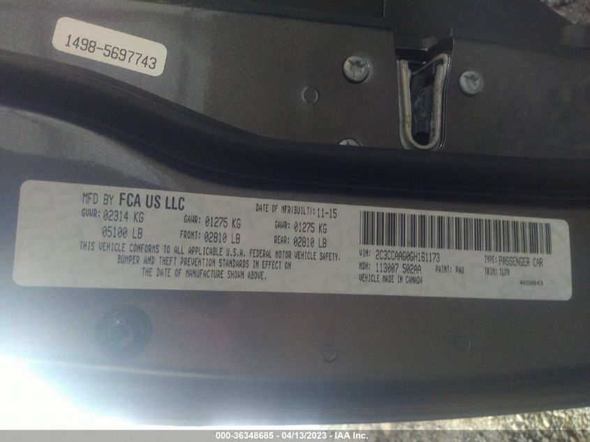2016 CHRYSLER 300 LIMITED - 2C3CCAAG0GH161173