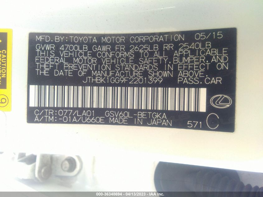 2015 LEXUS ES 350 - JTHBK1GG9F2201399