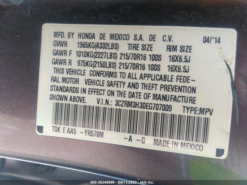 2014 HONDA CR-V LX - 3CZRM3H30EG707009