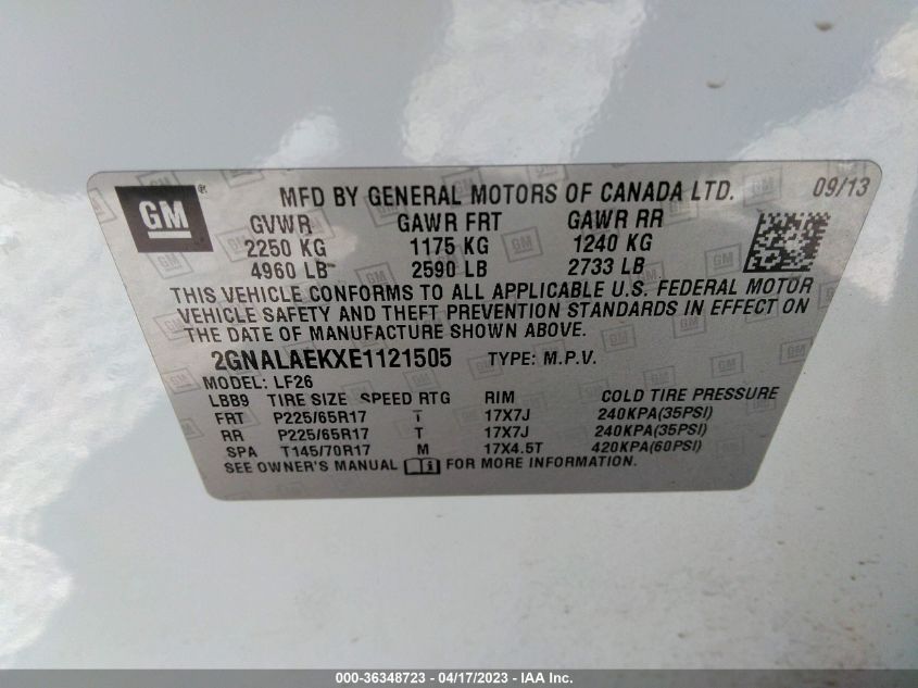 2014 CHEVROLET EQUINOX LS - 2GNALAEKXE1121505