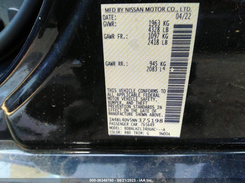 2022 NISSAN ALTIMA 2.5 SV - 1N4BL4DV5NN375198