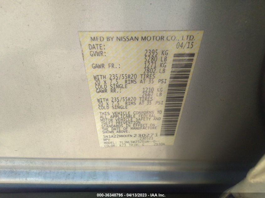 2015 NISSAN MURANO PLATINUM - 5N1AZ2MHXFN230271