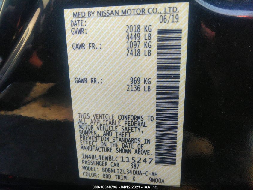 2020 NISSAN ALTIMA 2.5 SL - 1N4BL4EW8LC115247