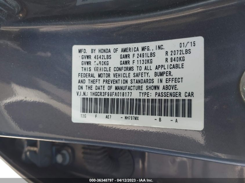 2015 HONDA ACCORD SEDAN TOURING - 1HGCR3F98FA018177