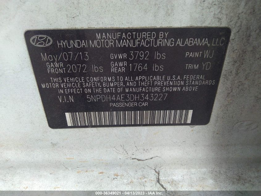 2013 HYUNDAI ELANTRA GLS - 5NPDH4AE3DH343227