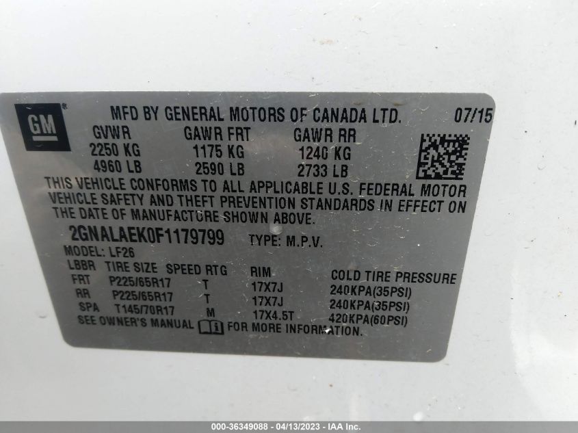 2015 CHEVROLET EQUINOX LS - 2GNALAEK0F1179799