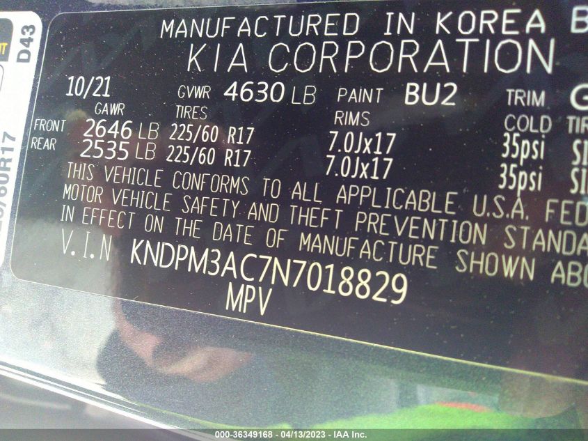 2022 KIA SPORTAGE LX - KNDPM3AC7N7018829
