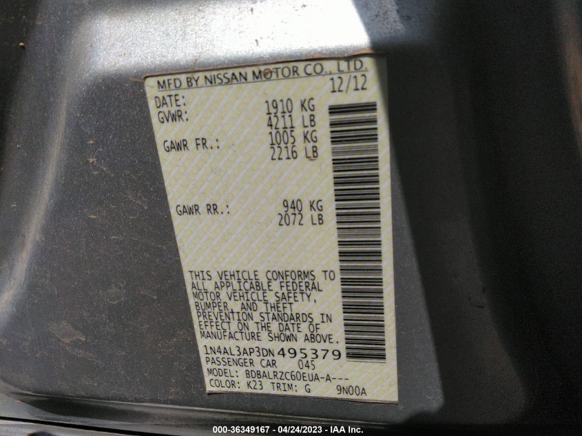 2013 NISSAN ALTIMA 2.5 S - 1N4AL3AP3DN495379