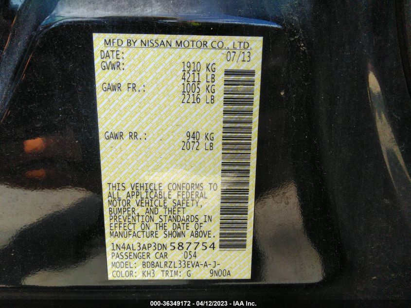 2013 NISSAN ALTIMA 2.5 S - 1N4AL3AP3DN587754