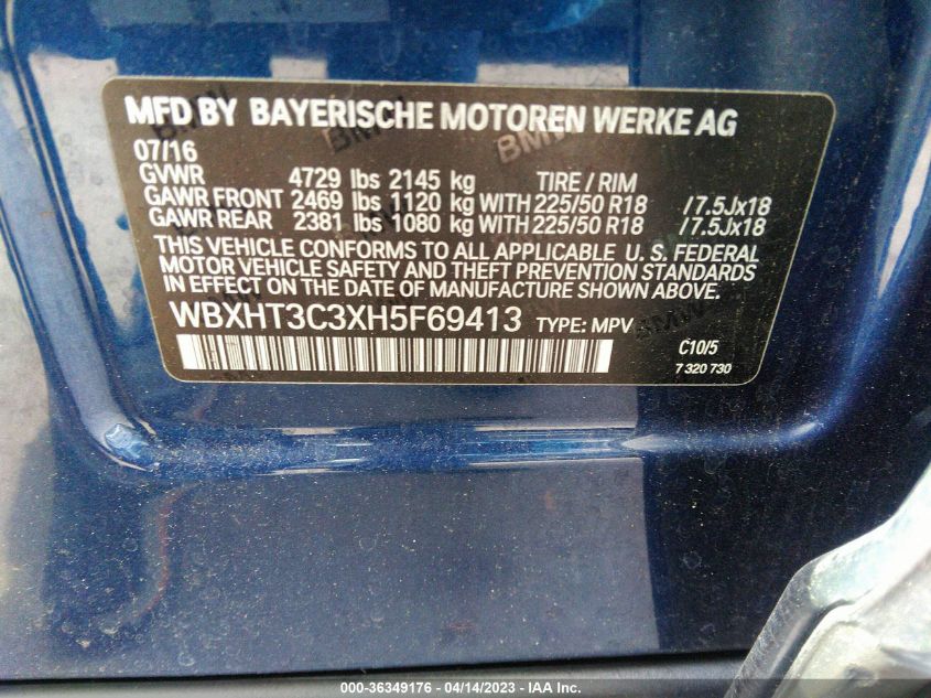 2017 BMW X1 XDRIVE28I - WBXHT3C3XH5F69413