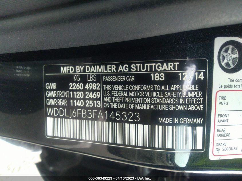 2015 MERCEDES-BENZ CLS-CLASS CLS 400 WDDLJ6FB3FA145323