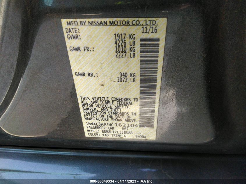 2017 NISSAN ALTIMA 2.5 SV - 1N4AL3AP7HC162104